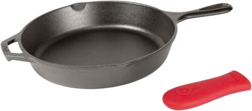 Lodge Cast Iron Skillet with Red Silicone Hot Handle Holder, 12-inch