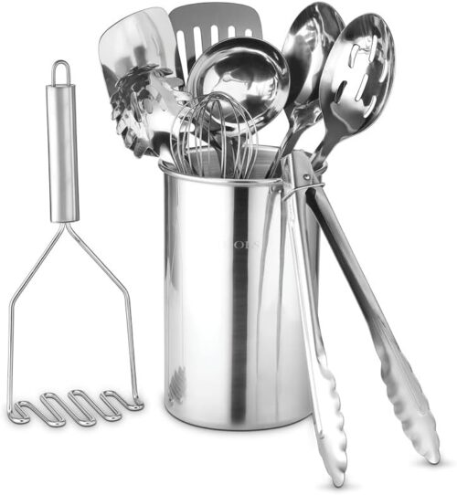 Avador® Premium Set of 10 Stainless Steel Kitchen Tool Set with Holder Easy To Clean, Space Saving, Great for Cooking, Baking, Prepping