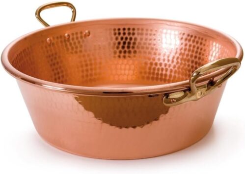 Mauviel M’Passion 1.2 mm Hammered Copper Jam Pan With Brass Handles, 14.4-qt, Made In France