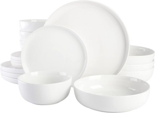 Gibson Home Oslo Porcelain Chip and Scratch Resistant Dinnerware Set, Service for 4 (16pcs), Plates and Bowls Dishes Sets, White