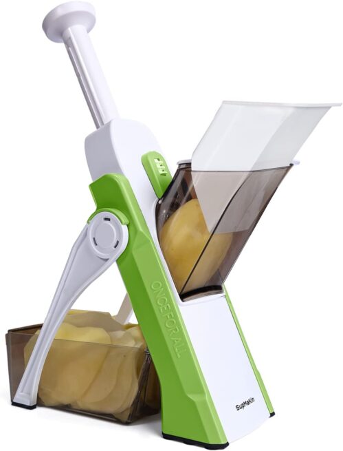 SupMaKin Safe Mandoline Slicer for Kitchen, Potato Slicer, Vegetables Slicer and Chopper, French Fry Cutter, Adjustable Thickness, Dishwasher Safe Chopping Artifact Gift (Green)