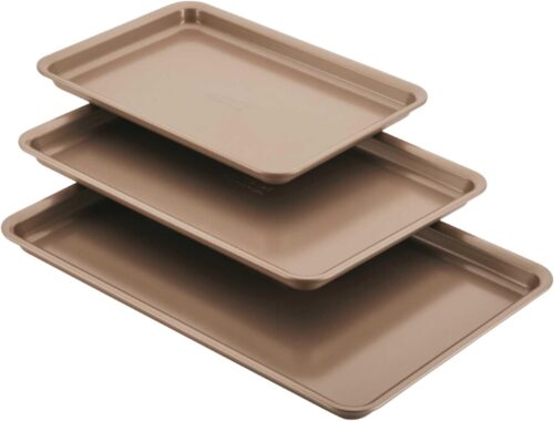 Anolon Gourmet Nonstick Bakeware Set with Nonstick Cookie Sheets / Baking Sheets – 3 Piece, Bronze Brown