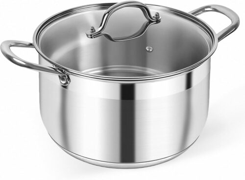 Kirecoo Stainless Steel Stock Pot – 8 Quart Heavy Duty Induction Cooking Pot with Visible Lid for Pasta, Soup, Spaghetti, Nonstick Thick Bottom Big Stockpot, Deep Cookware for Canning, Boiling, Simmer