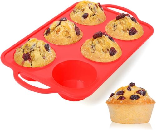 CAKETIME Large Muffin Pan Jumbo, Metal Reinforced Frame 3.5 Inch Large Silicone Cupcake Pan 6 Cup Jumbo Muffin Tin for Baking Easy to Handle