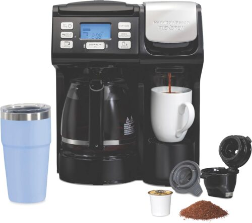 Hamilton Beach FlexBrew Trio 2-Way Coffee Maker, Compatible with K-Cup Pods or Grounds, Combo, Single Serve & Full 12c Pot, Black – Fast Brewing (49902)