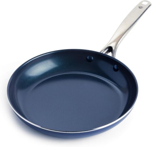 Blue Diamond Cookware 10″ Frying Pan Skillet, Diamond Infused Healthy Ceramic Nonstick, PFAS and PFOA-Free, Dishwasher and Oven Safe, Even Heating, Metal Utensil Safe, Warp Control Base, Blue