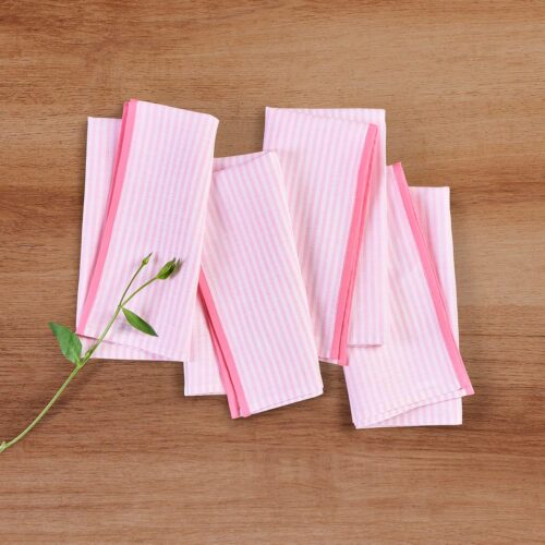 Solino Home Stripe Linen Dinner Napkins 20 x 20 Inch – 100% Pure Linen Pink Cloth Napkins Set of 4 for Spring, Easter – Carmine, Handcrafted and Machine Washable