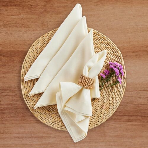 Solino Home Linen Dinner Napkins 20 x 20 Inch – 100% Pure Linen Ivory Cloth Napkins Set of 4 for Spring, Mothers Day, Easter Decorations – Fete, Handcrafted and Machine Washable