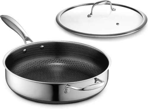HexClad Hybrid Nonstick 4.5 Qt Deep Sauté Pan and Lid, Dishwasher and Oven-Safe, Induction Ready, Compatible with All Cooktops