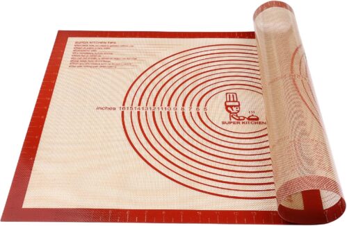 Non-slip Silicone Pastry Mat Extra Large with Measurements 28”By 20” for Silicone Baking Mat, Counter, Dough Rolling, Oven Liner,Fondant/Pie Crust By Folksy Super Kitchen Red