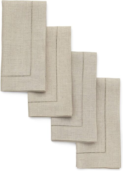 Solino Home Linen Dinner Napkins 20 x 20 Inch – 100% Pure Linen Natural Cloth Napkins Set of 4 for Spring, Mothers Day, Easter Decorations – Classic Hemstitch, Handcrafted and Machine Washable